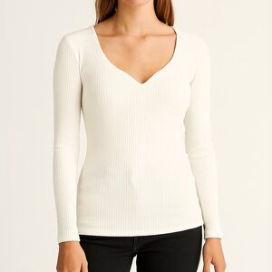 H&M soft ribbed viscose top cream size M